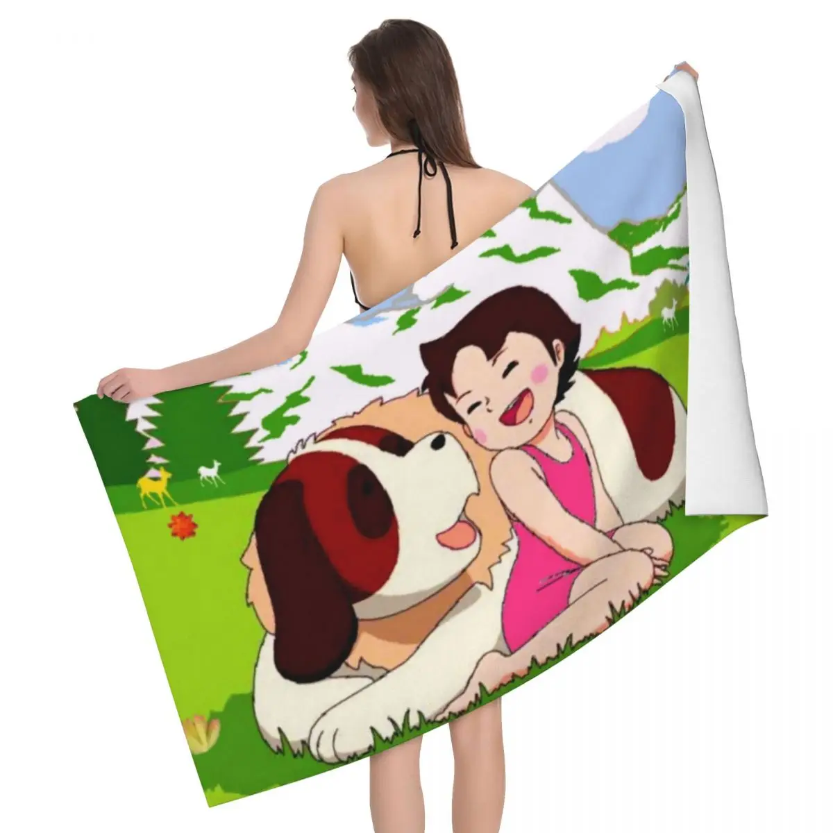 Un Pomeriggio Con Heidi Beach Telo Da Bagno Microfibra Alps Mountain Cartoon Shower Sport Yoga Asciugamani