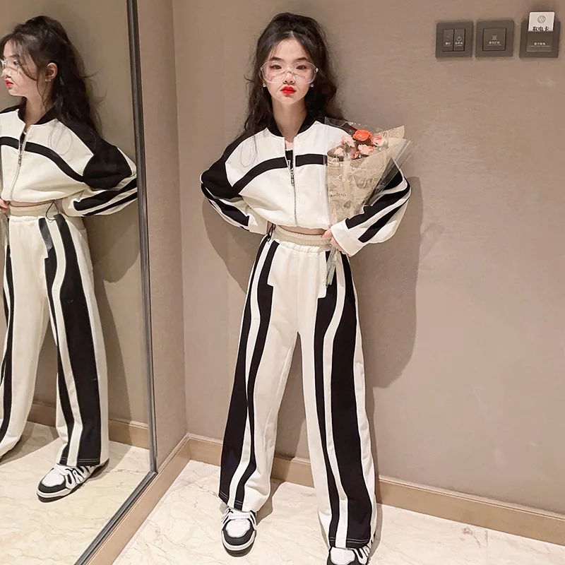 

2023 Autumn Girls Tracksuit Striped Fashion Zipper Two Pieces Teenage Children Clothing Set Casual Sport Kids Outfits 13 14 Year