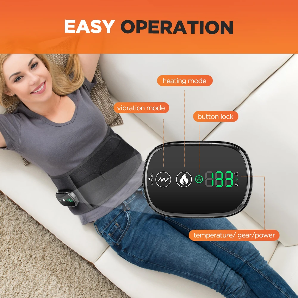 Red Light Lumbar Massage Belt Heating Vibration Waist Massager Rechargeable Support Brace Relieve Fatigue Relax Muscle Heated