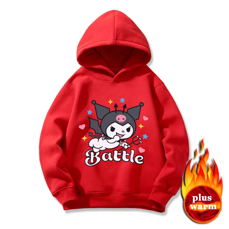 

Sanrio Kuromi Autumn Winter Children Plush Thicken Hooded Sweater Girls 90-150Cm Cute Keep Warm Kids Hoodie Baby Sweatshirt Gift