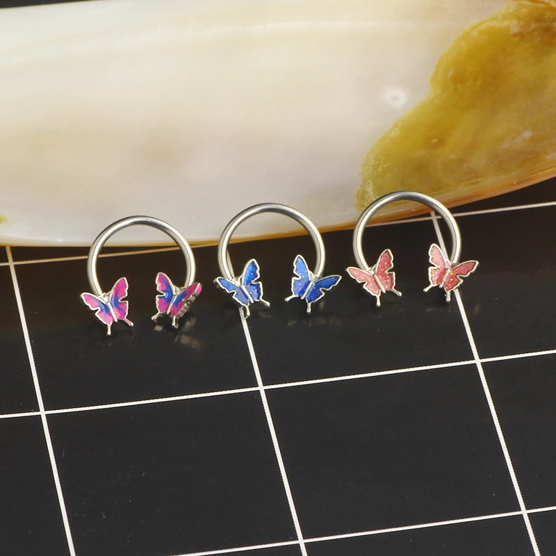 16G Butterfly Horseshoe Nose Rings Earrings Septum Ring Tragus Piercing Daith Helix Hoop Ear Earring Nostril Piercing Jewelry wh