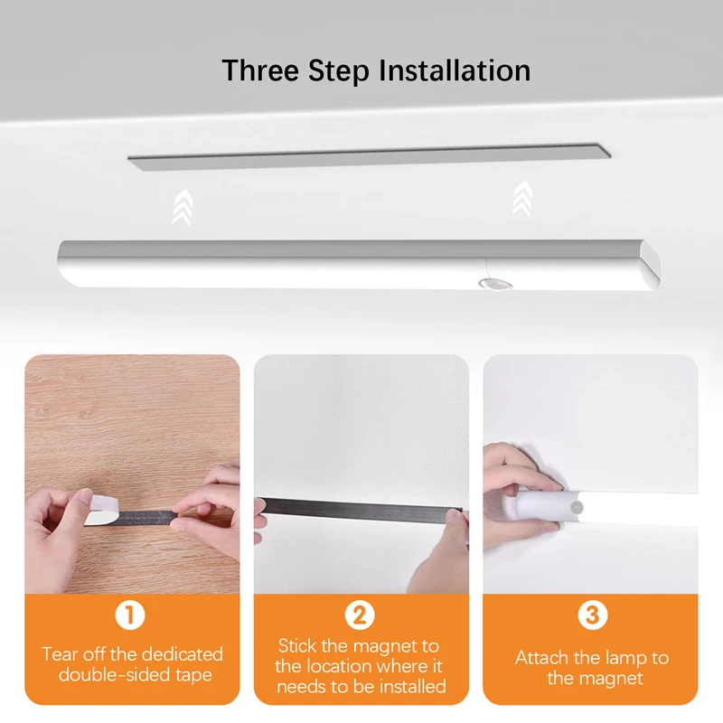أضواء خزانة مضيئة قابلة لإعادة الشحن ، 3 ألوان مست...