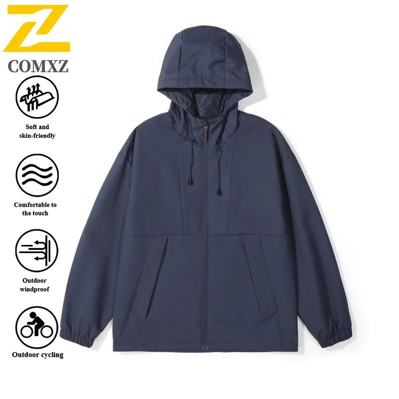 COMXZ Autumn  Windbreaker  Men's  Hooded Jacket  Waterproof  Windproof Outdoor Coat for Hiking Camping Fishing Youth Casual Wear