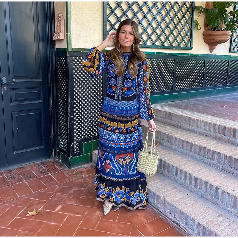 Vestido Longo Estampado Vintage