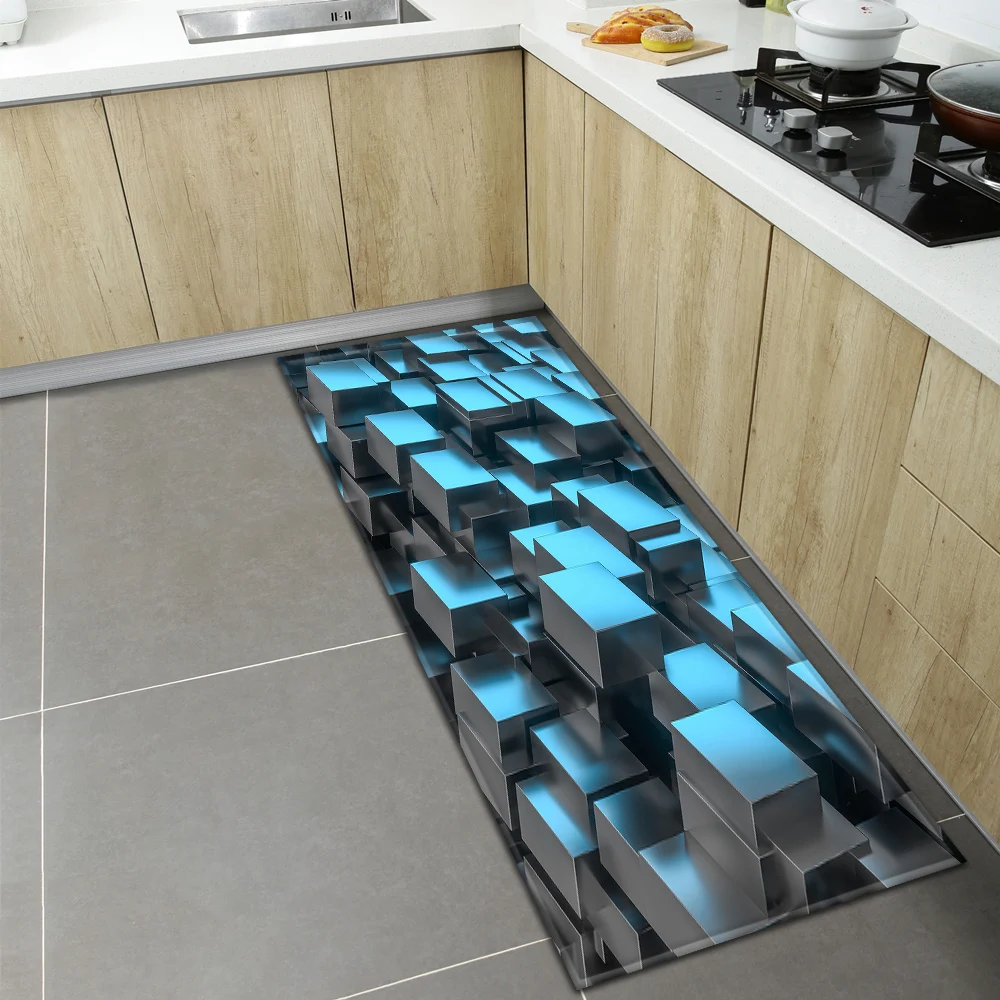 3D Solid Geometry Pattern Kitchen Floor Mat Home Entrance Carpet Door Mat Hallway Bedroom Bathroom Mat Living Room Rugs Alfombra