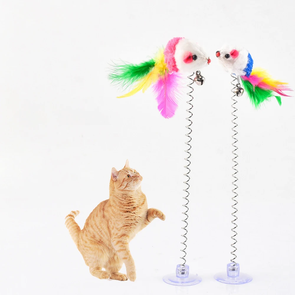 Cartoon Pet Cat Toy Stick Feather Rod Mouse Toy with Mini Bell Cat Catcher Teaser Interactive Cat Toy Kitten Funny Toy Supplies
