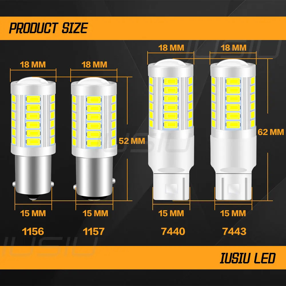 IUSIU LED ���� 33SMD ��ȣ ���� �ڵ��� ����, T20 P21W 1157 1156 7440 7443 BA15S S25 BAY15D R5W WY21W W21W P21/5W W21/5W, 2 ��