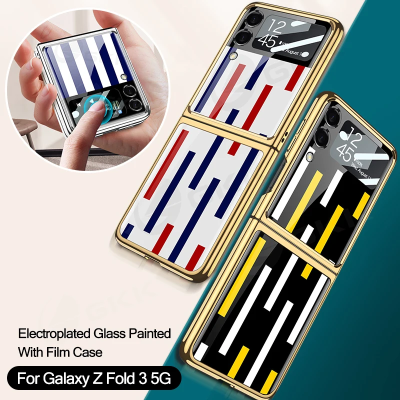 

GKK Оригинальный чехол из закаленного стекла для Samsung Galaxy Z Flip 3 5G, чехол с роскошным покрытием и защитой краев для Samsung Z Flip 3, чехол