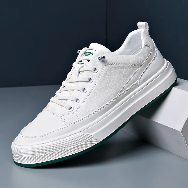 

Spring New Genuine Leather Casual Shoes For Men Flats Skateboard Shoes Concise Cow Leather Cool Sneakers