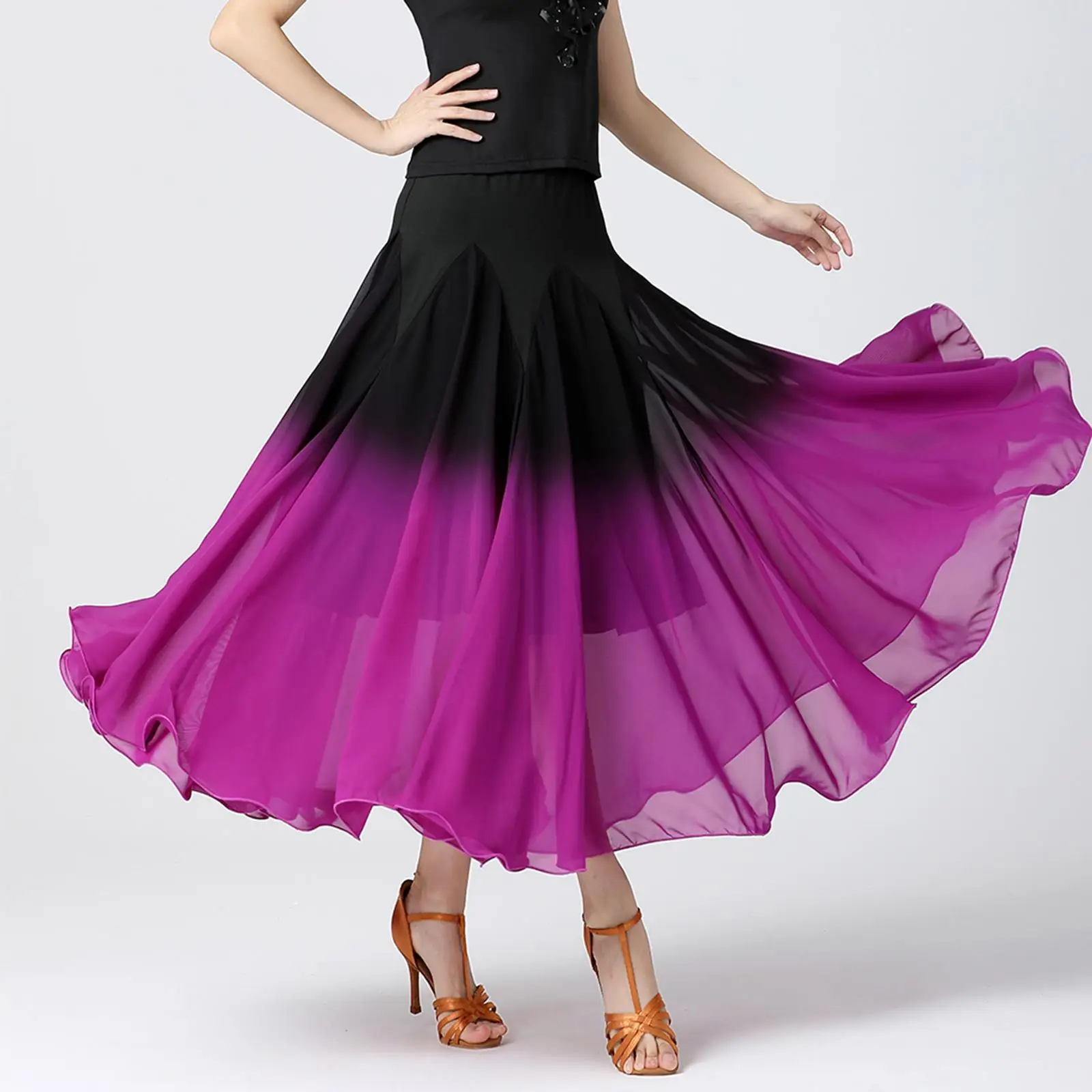 

Womens Ballroom Dance Skirt Latin Elegant Black Purple Gradient Long Skirt