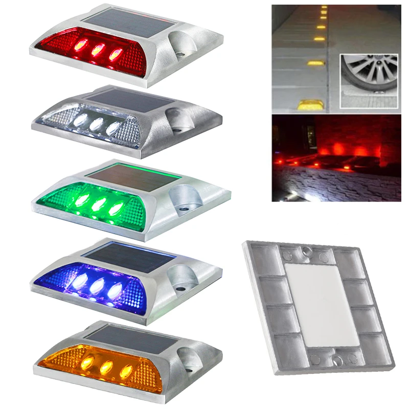 Solar Road Stud Small Square Double-sided 6LED Warning Induction Light Led  Lights Lamp