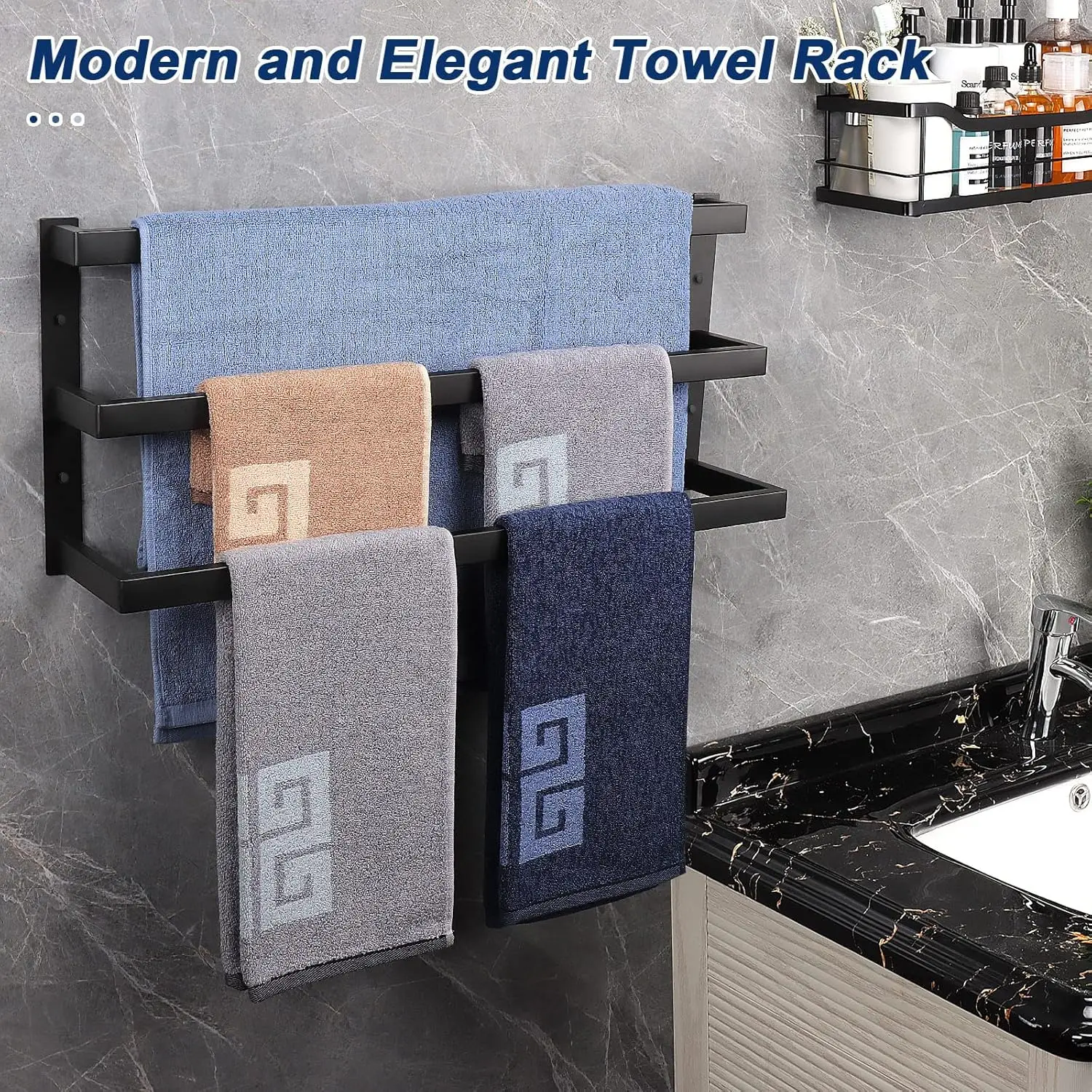 Towel Rod Holder Square Shelf Rack Hanging Towel for Bath Thicken SUS304 Stainless Steel Rack Wall Mounted-3-Tier Bathroom