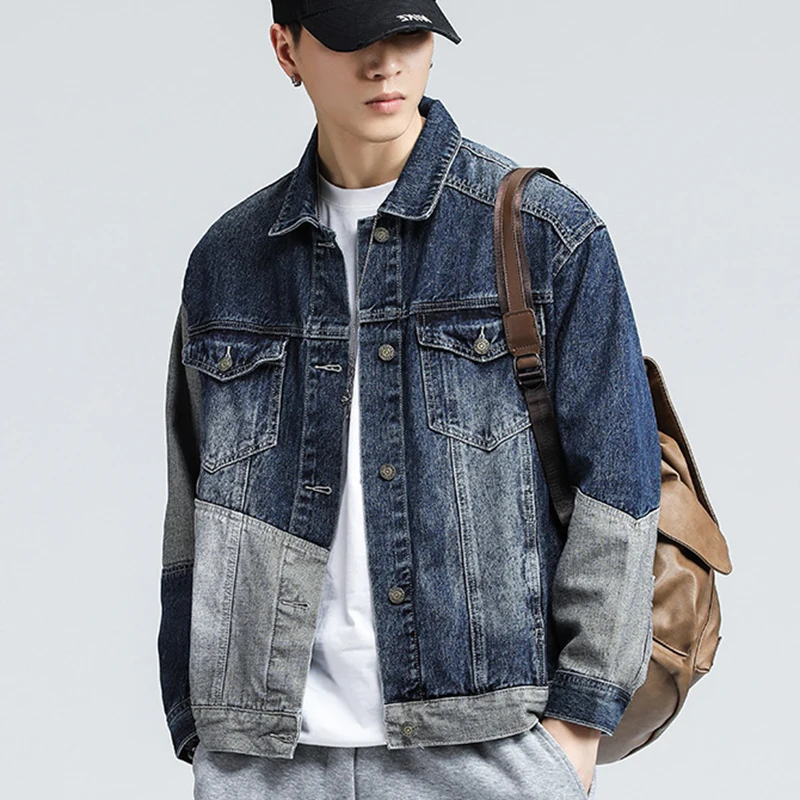 Men's New Autumn Jeans Jacket Loose Denim Coat Stitching Trendy Men's