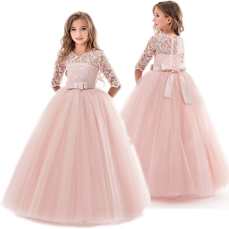 Teenage Girls Dress Summer Children's Clothing Party Elegant Princess Long Tulle Baby Girls Kids Lace Wedding Ceremony Dresses girls dress princess costume