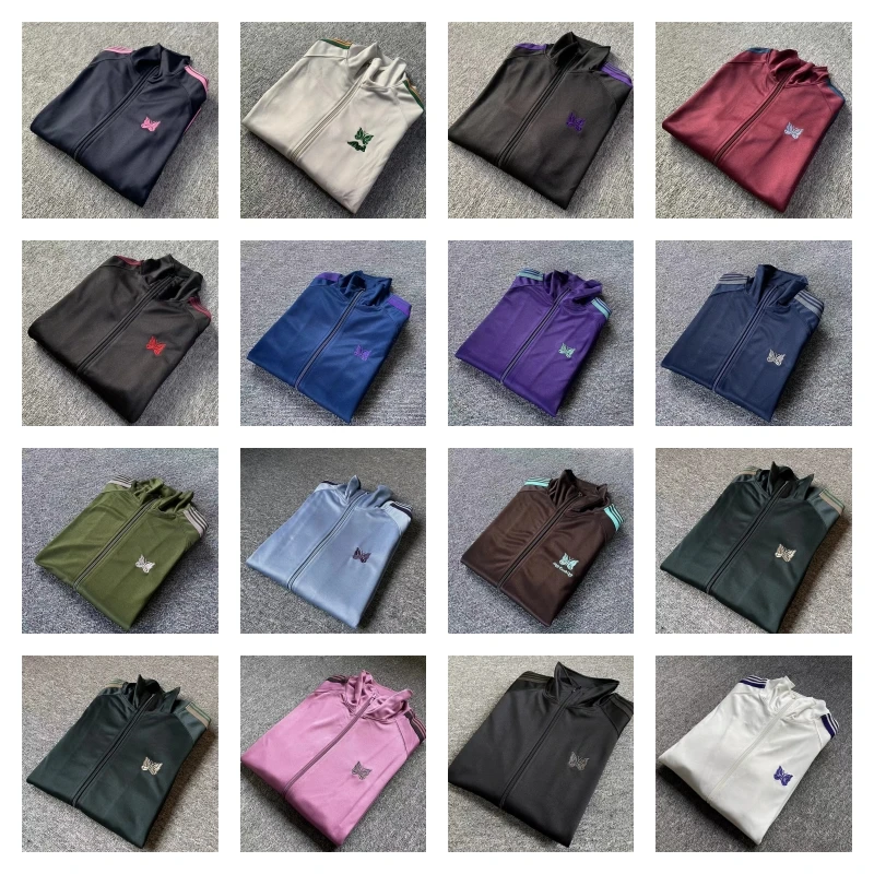 

High Quality Nee dles Jacket AWGE Jacket Butterfly Embroidery Zipper Jacket Mens Womens Loose Casual Sweatshirt