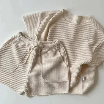 Pure Color T-shirt + Shorts Clothing Sets Casual Baby Girls Boys Short Sleeve Summer Baby Boys Girls Children's Clothes Suit