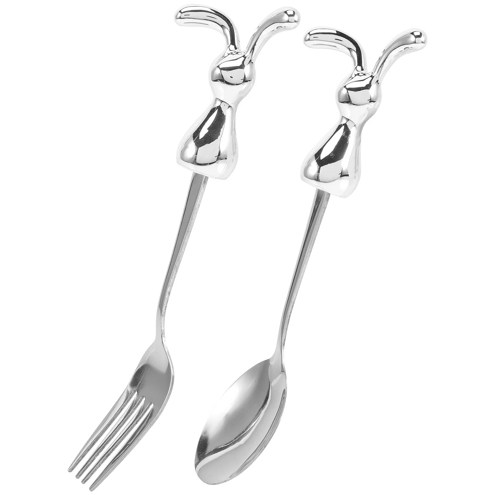 Set Spoon Easter Fork Spoons Forks Rabbit Cutlery Year Silverware Utensils Fruit Dessert Steel Kids Stainless Drink Serving