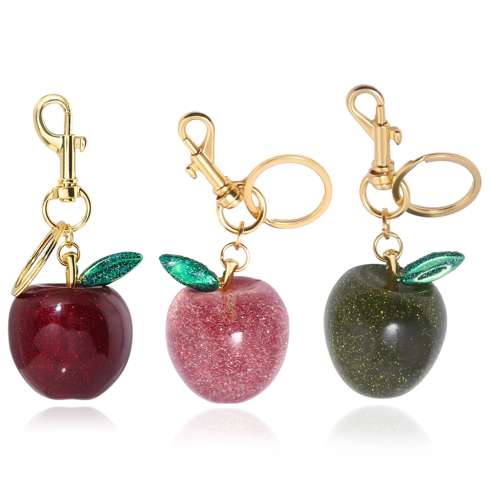 Fashion Apple Keychain Cute Crystal Red Apple Pendant Keyring For