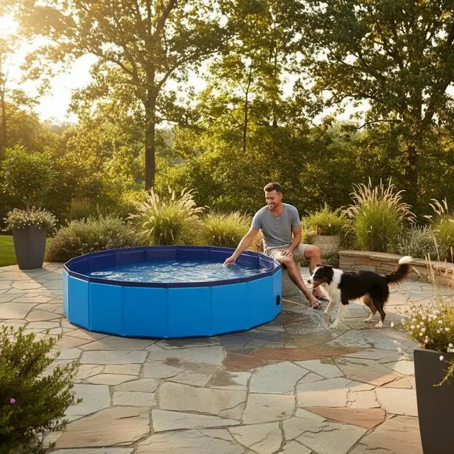 Piscine pliable pour animaux de compagnie, bleue, 31,5 x 31,5 x 7,9 pouces, PVC 1