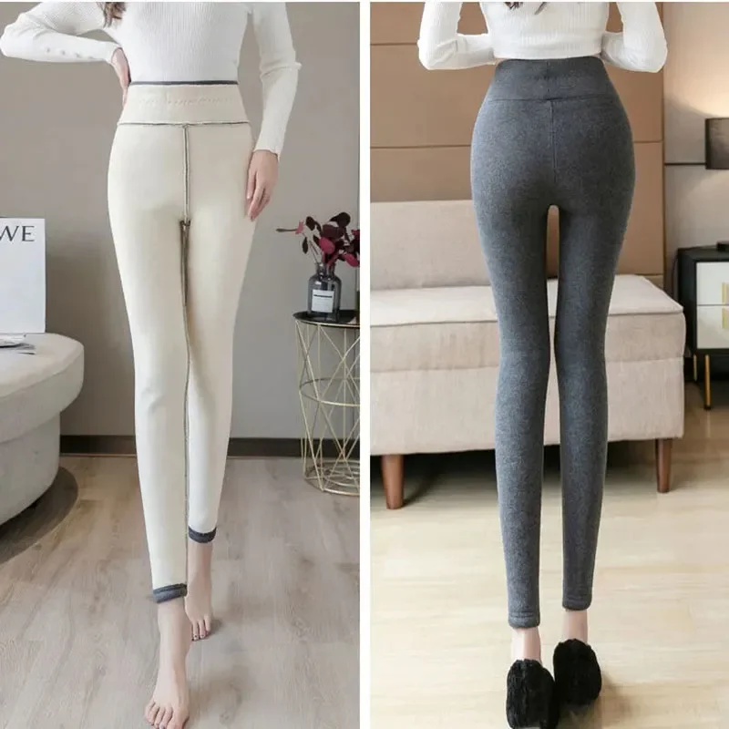 Women Plus Velvet High Waist Stretch Leggings Casual Lambswool Winter Skinny Pants Fall Warm Slim Sweatpants Plush Jogger Pant