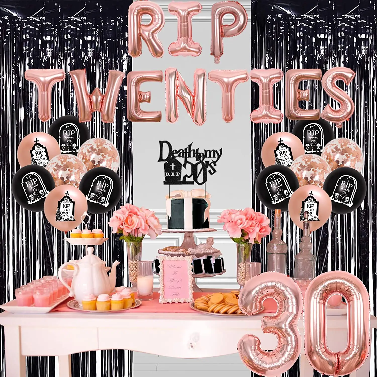 Gothic Birthday Party Decorations Rip 20s Happy Birthday Banner Garland  Balloons for Men Women 30th 40th Funeral Party Supplies - AliExpress