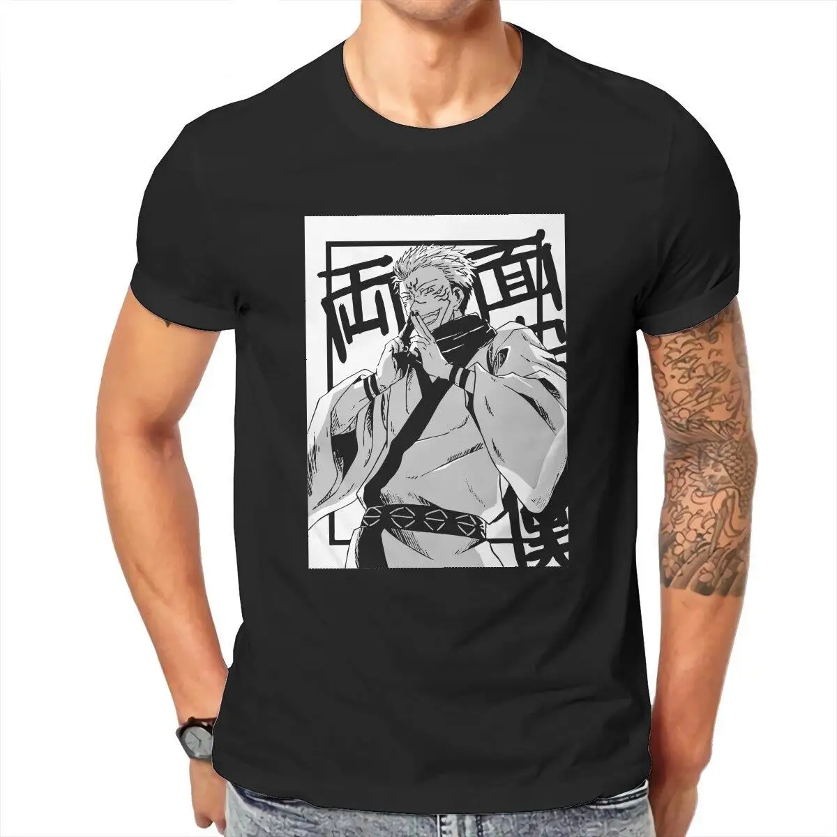 

Sukuna Manga T Shirt Men's Pure Cotton Humorous T-Shirts Crew Neck Jujutsu Kaisen Anime Tee Shirt Short Sleeve Tops 4XL 5XL