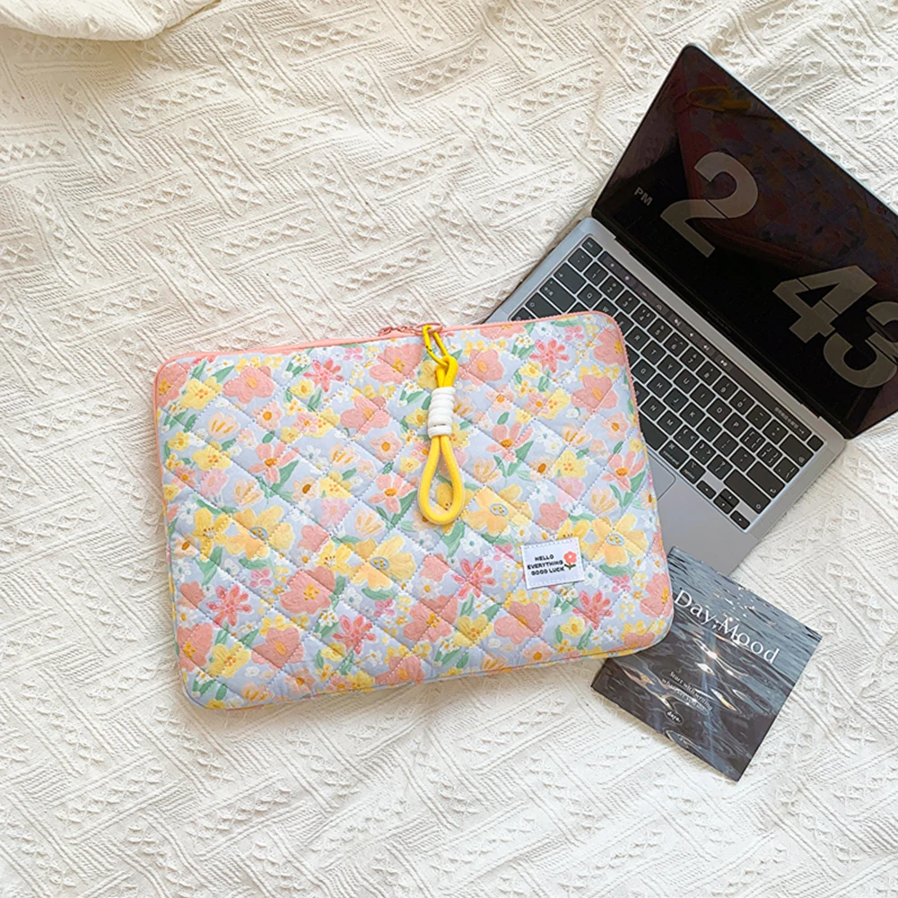 11/13/15 In Tablet Sleeve Case Shockproof Floral Laptop Protective Bag Quilted Soft Document Bag for School Work Business