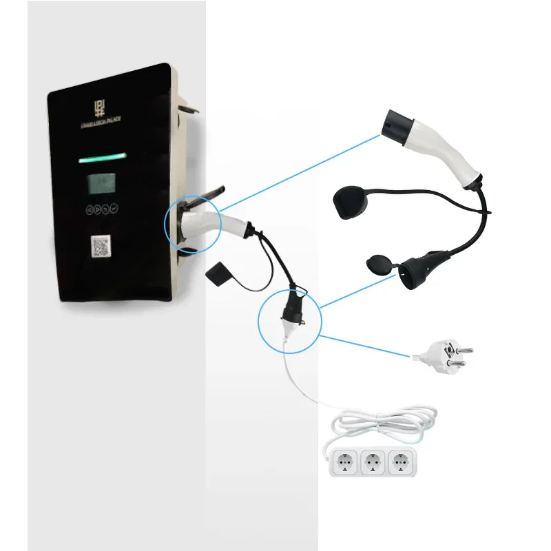 16A 3.5kw Type2 to Schuko Adapter Mennekes Type 2 to European Domestic Socket for Electric Scooters E-Bikes EV Charging Adapter