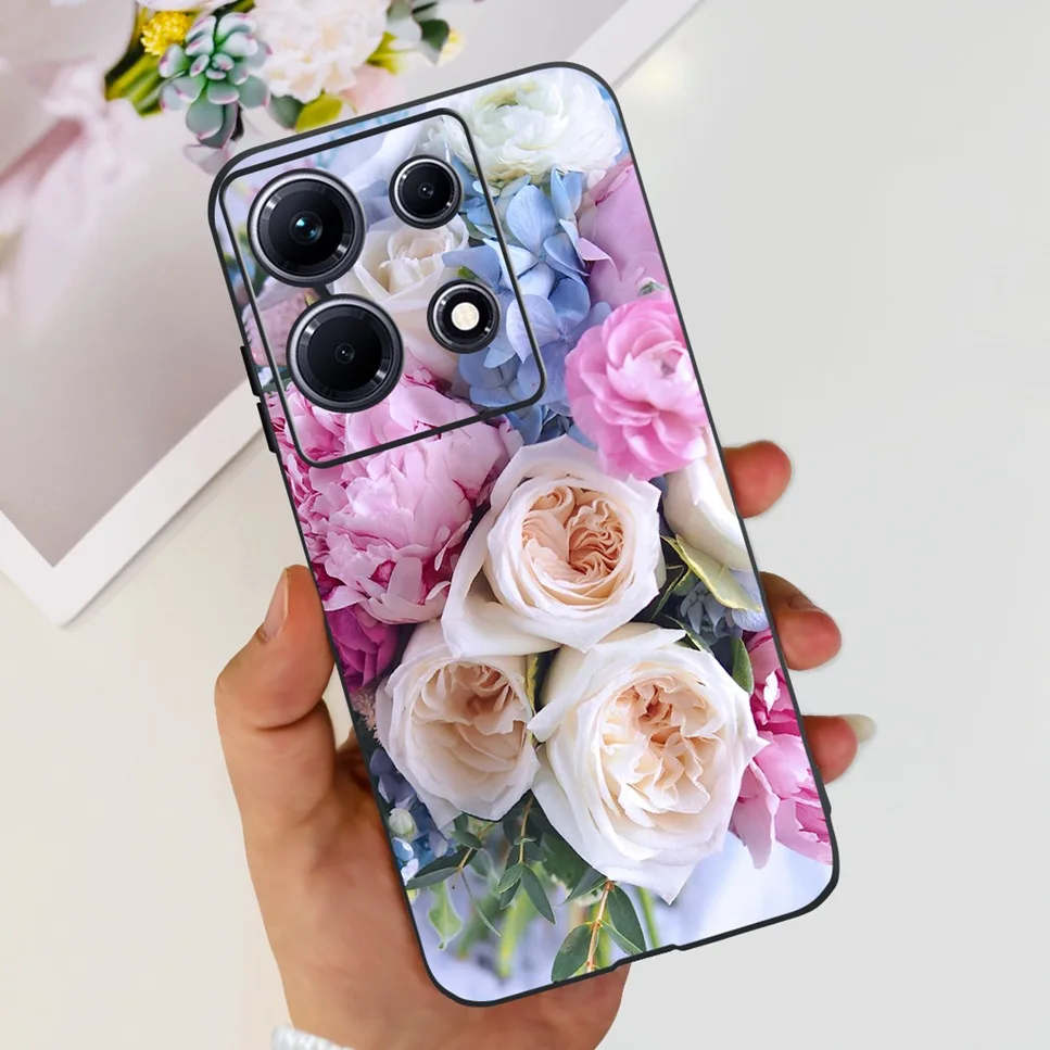 Fashion Cute Flowers Luxury Black Phone Case Back Cover