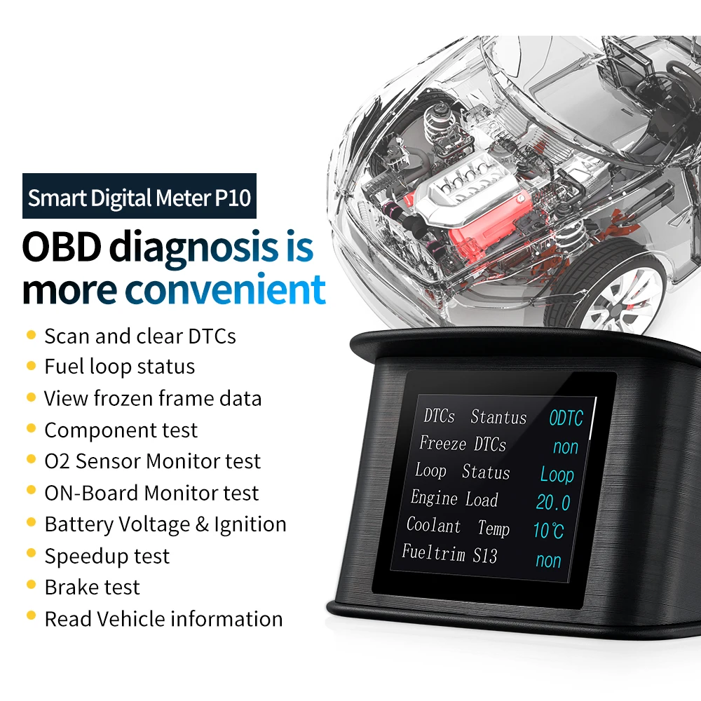 OBD HUD P10 Car OBD2 Head Up Display HUD On Board Computer Digital Overspeed Alarm Universal Auto Electronic Accessories Smart