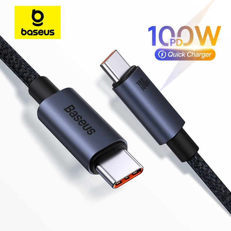  Cable USB C, Baseus 100 W PD 5A QC 4.0 de carga rápida USB C a  USB C, cable de carga USB tipo C trenzado de aleación de zinc para iPhone