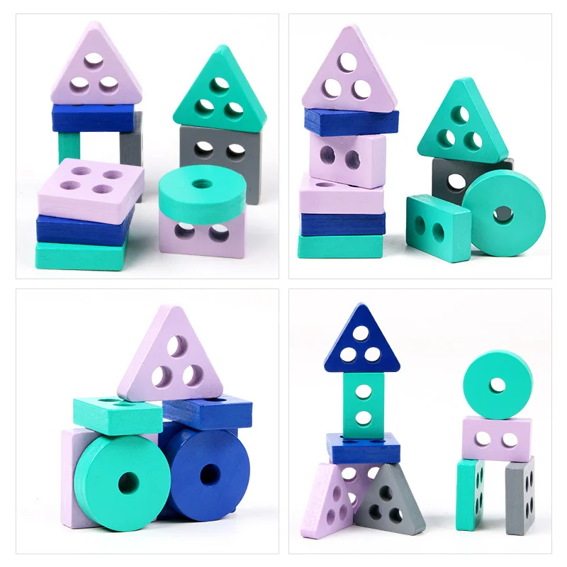 Mini Montessori Toy Wooden Building Blocks Educational Toys Macarone Color Color Shape Match Puzzle Toys For Boys Girls - Image 5