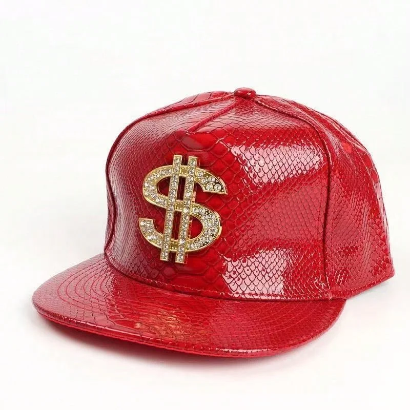 Cool Hippie Flat Brim Baseball Cap, Rhinestone Golden Dollar Sign Punk Trucker Hat, Snapback Hat for Casual Leisure Outdoor Spor 2