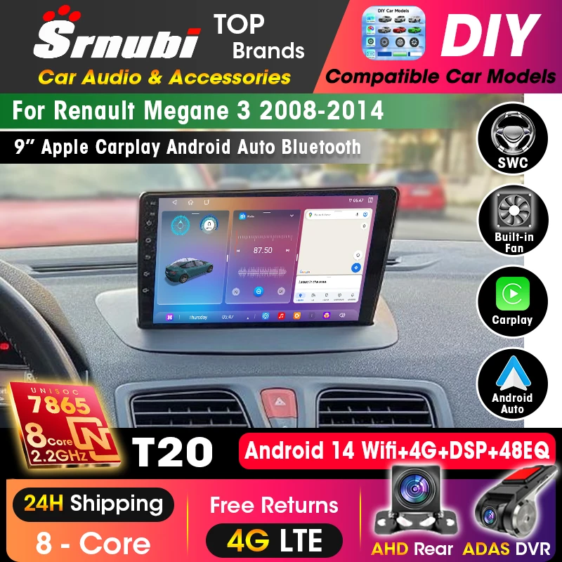 Android 14 Autoradio für Renault Megane 3 Fluence Samsung SM3 Carplay Multimedia-Videoplayer Auto-Stereoanlage für Modelle 2008-2014