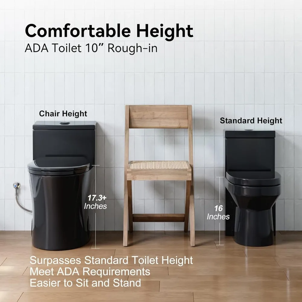 Elongated One Piece Toilet 10" Rough-in, Matte Black Toilets, Powerful Dual Flush Modern Toilet 4