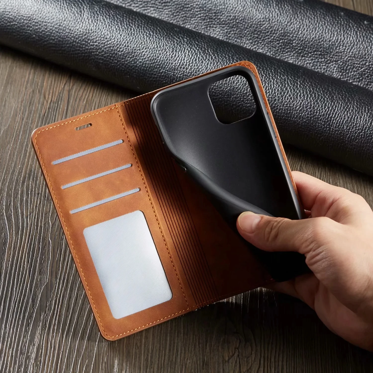 Leather Magnetic Flip Wallet Case with Card Slot and Phone Cover