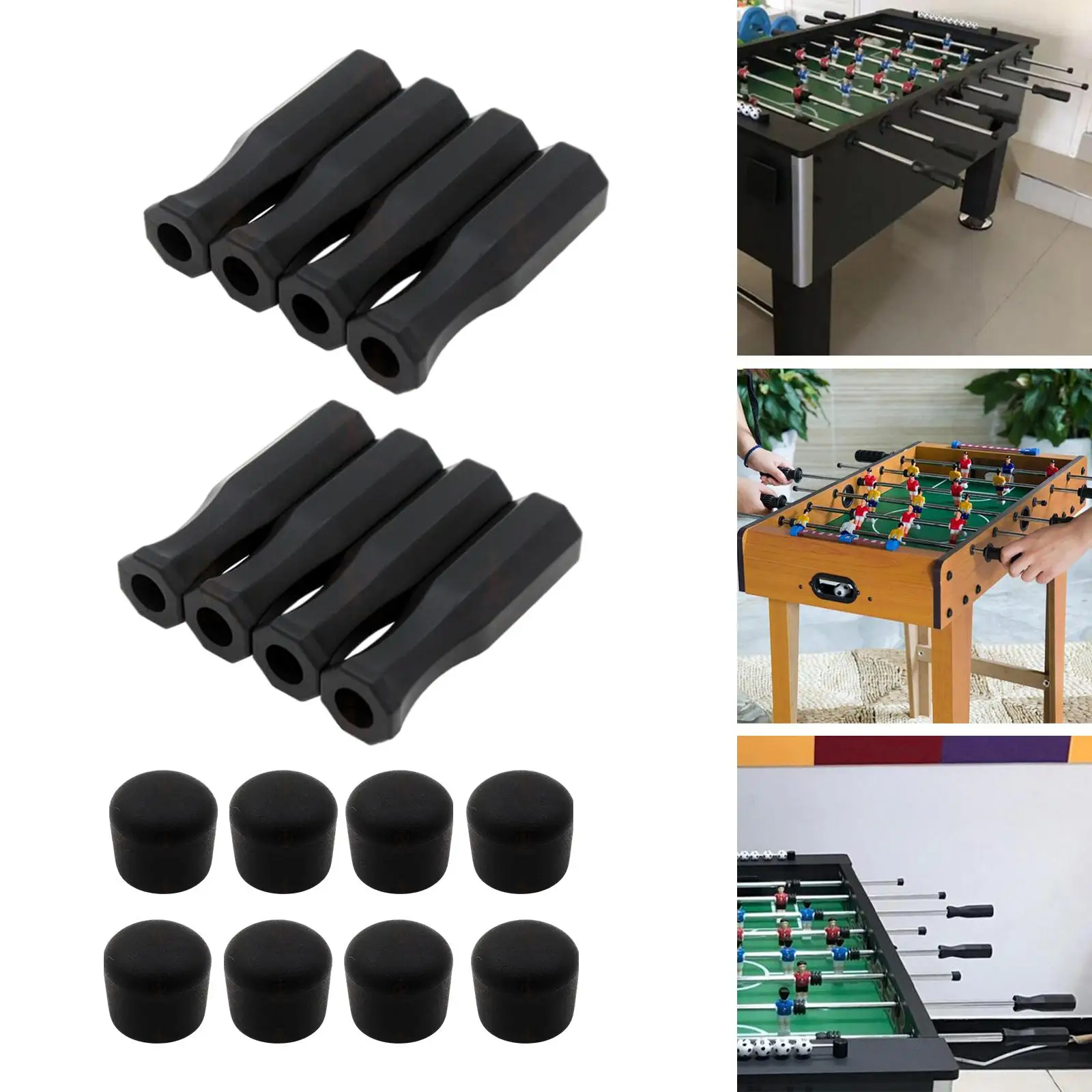 16Pcs Black Octagonal Handles and Safety End Caps for Standard Foosball Tables Soccer Table Replacement Handles Black 116mm table football game tabletop soccer game