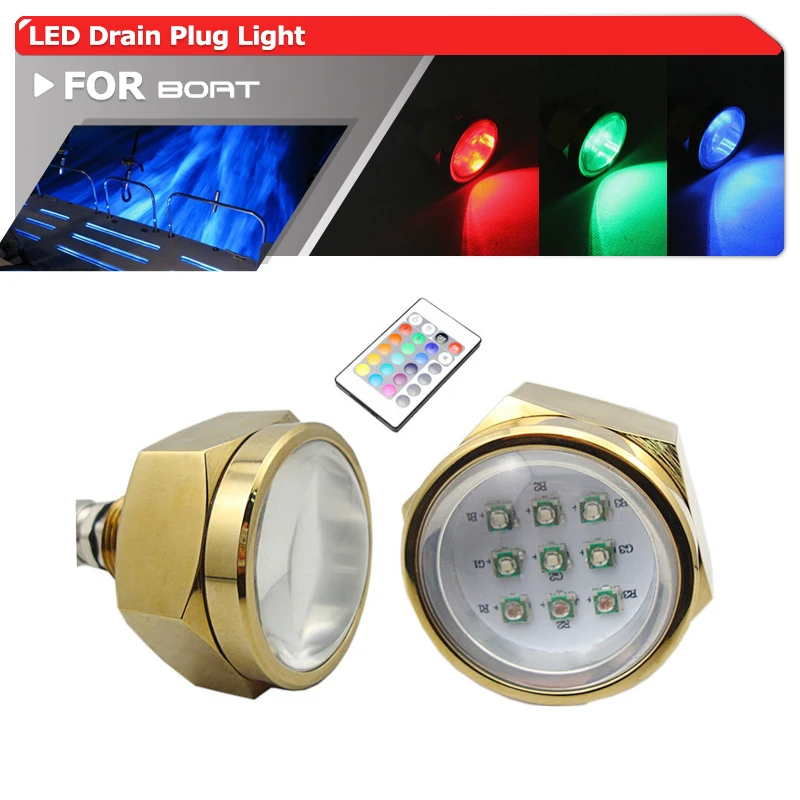 27W RGB Led Underwater Lights Yacht Boat Drain Plug Light, 2PCS Multi