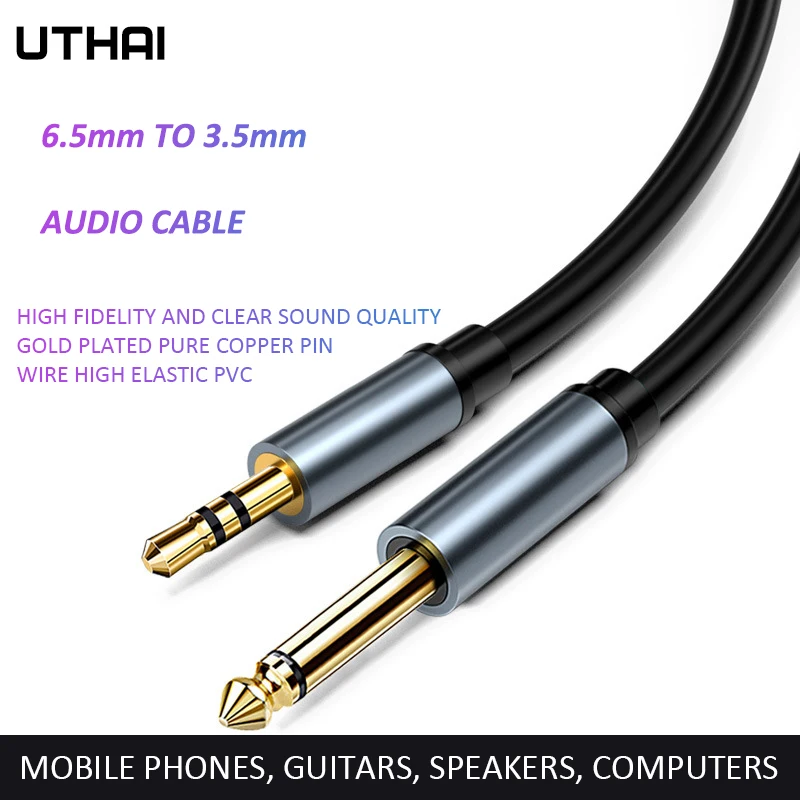 

UTHAI X545 3.5mm To 6.5mm Adapter Auxiliary Cable AUX Male Mono 6.5 Jack To Stereo 3.5 Jack Audio Cable For Mixing Amplifier CD