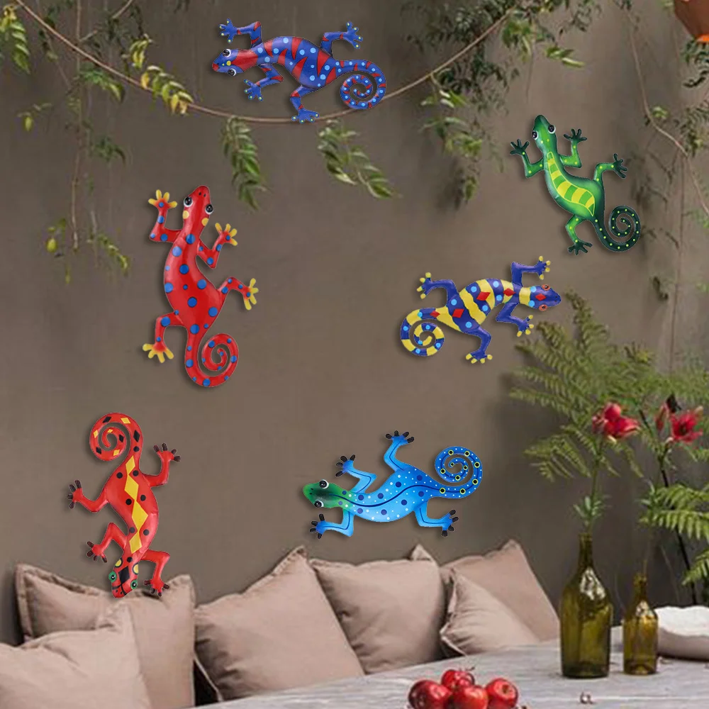 

Portable Indoor Outdoor Living Room Inspirational Sculpture Garden Backyard Metal Gecko Art Craft Sculptures Wall Decor