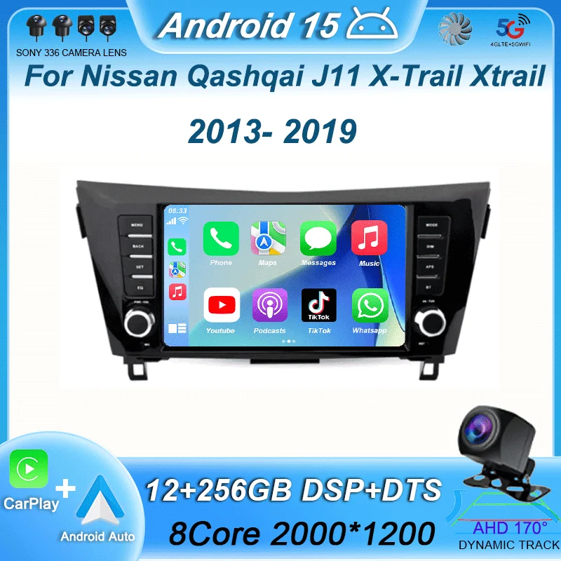 Android 15 9" Car Radio Multimedia Player For Nissan Qashqai J11 X-Trail Xtrail T32 Rogue Dualis 2013-2019 BT Carplay