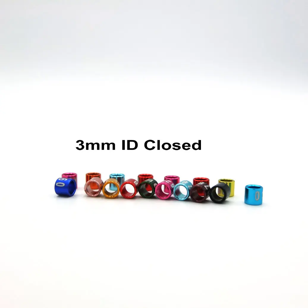 100PCS/lot Aluminium Bird Leg Bands Closed 3mm Canary Rings Non-Custom Random-Character Color-Mixture