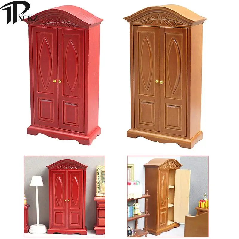 

Шкаф для кукольного домика, резной ретро шкаф с двумя дверцами, шкаф для хранения, миниатюрный игрушечный комод с ящиками для детей