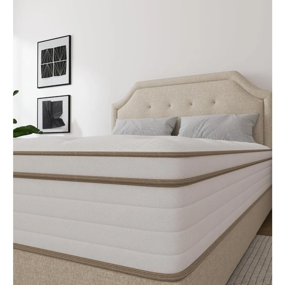 Inch Memory Foam Hybrid White Queen Mattresses in a Box,Individual Pocket Spring Breathable Comfortable for Sleep Su