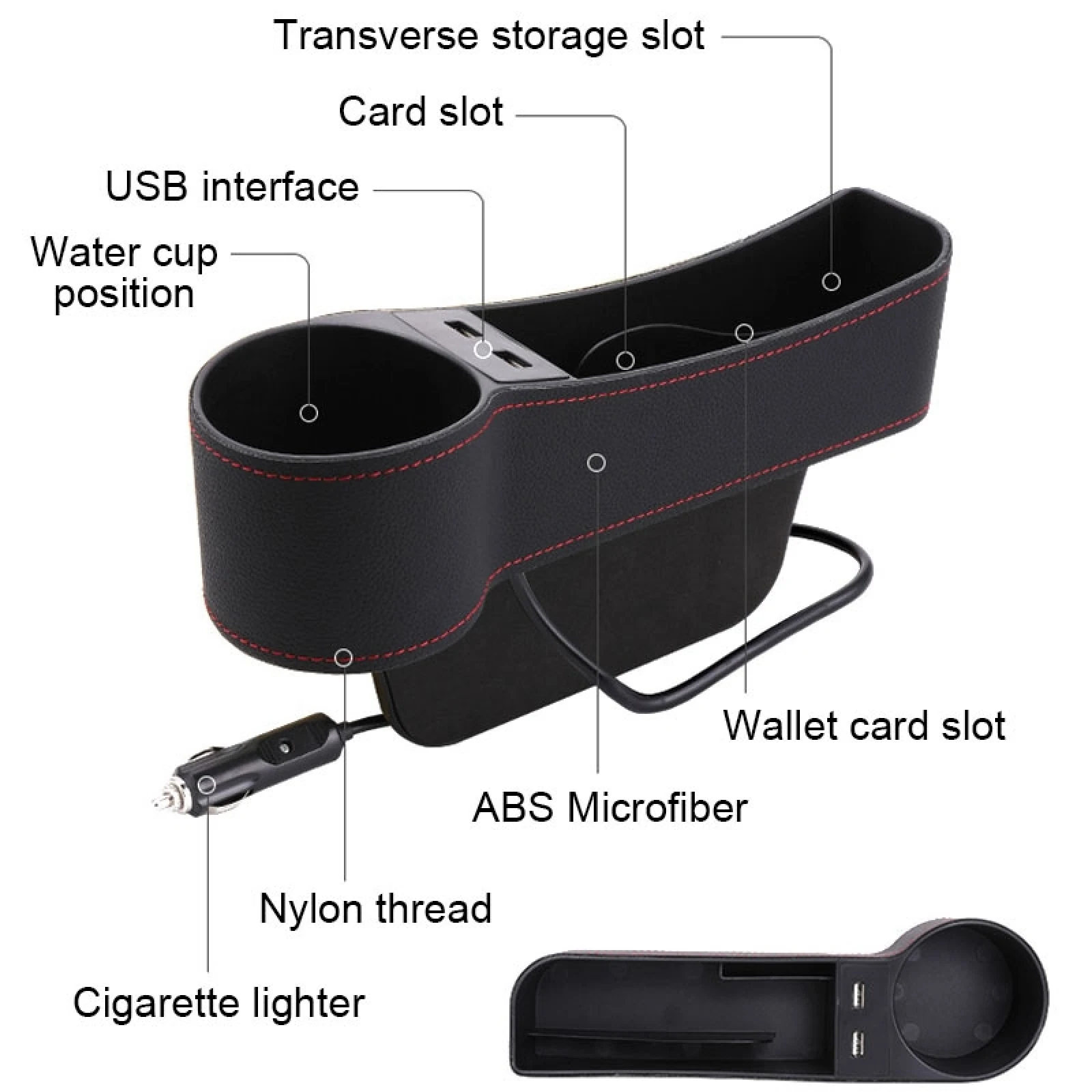 Console multifonctionnelle de voiture boîte en cuir PU allume-cigare poche  de chargement porte-gobelet siège