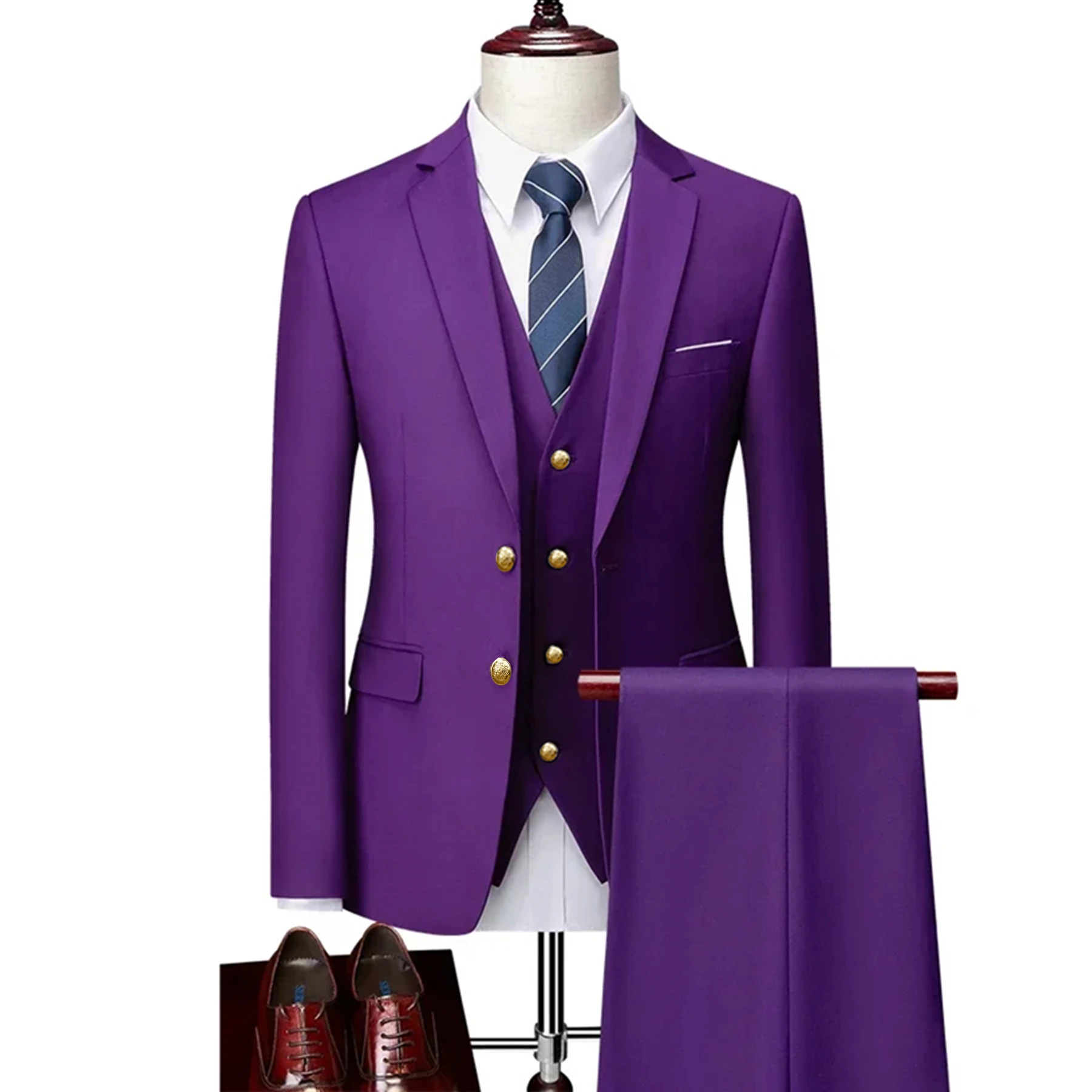 Men business 3 pieces suits sets male groom wedding banquet solid color