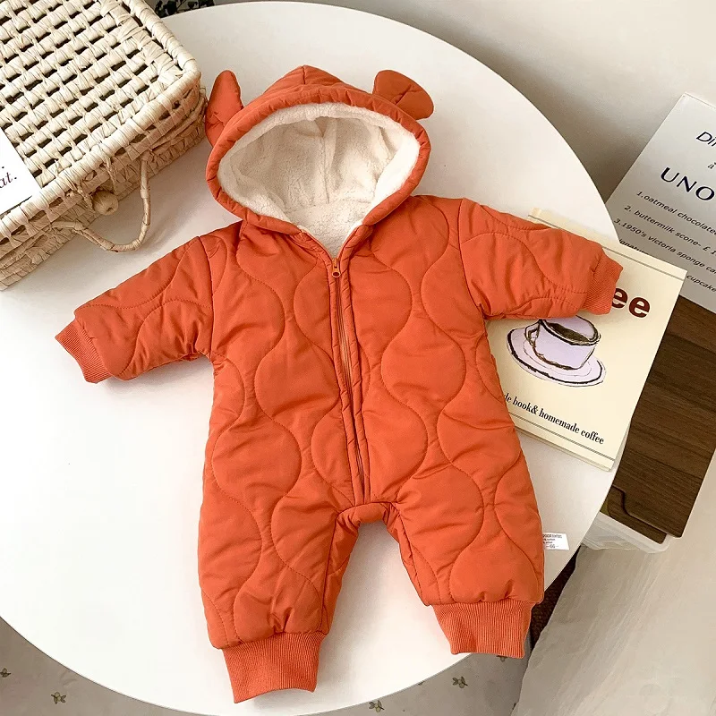 Baby clothes winter baby plus velvet cotton-padded jumpsuit baby cartoon long-sleeved romper thickening warm romper