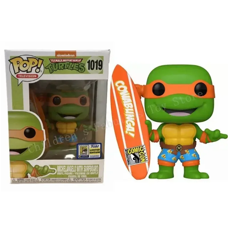 thumbnail image 4 of NUEVA llegada Funko Pop Turtles #18 Michelangelo con tabla de surf #1019 Figuras de acción de anime Juguetes Colección Muñecas Regalos para niños, 4 of 5