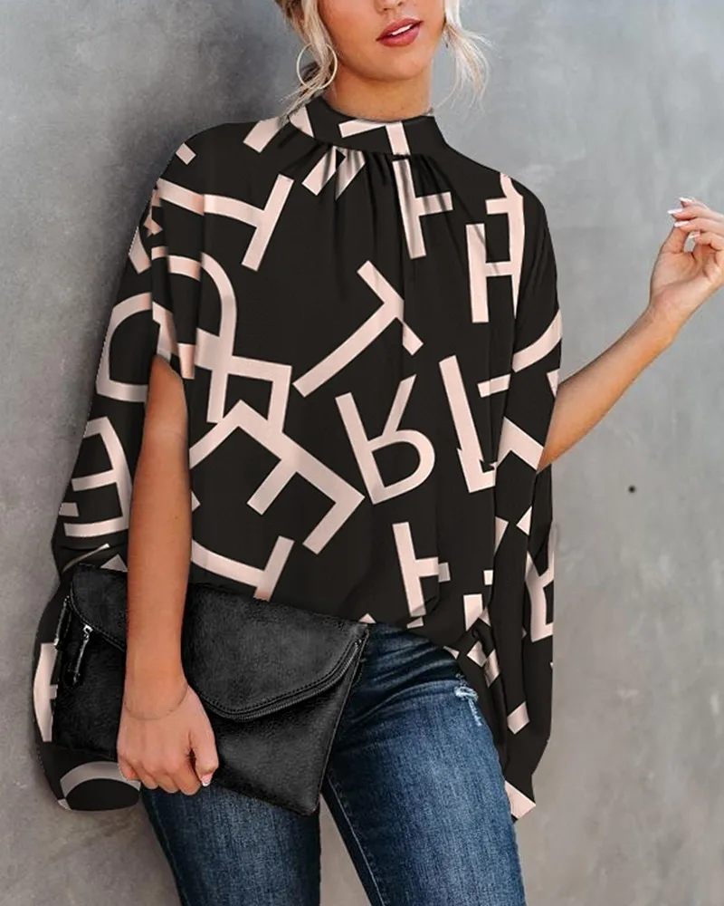 Women's Urban Style Shirt 2024 Spring Summer Latest Fashionable Round Neck Loose Bat Sleeve Round Neck Blouses Zippered Top