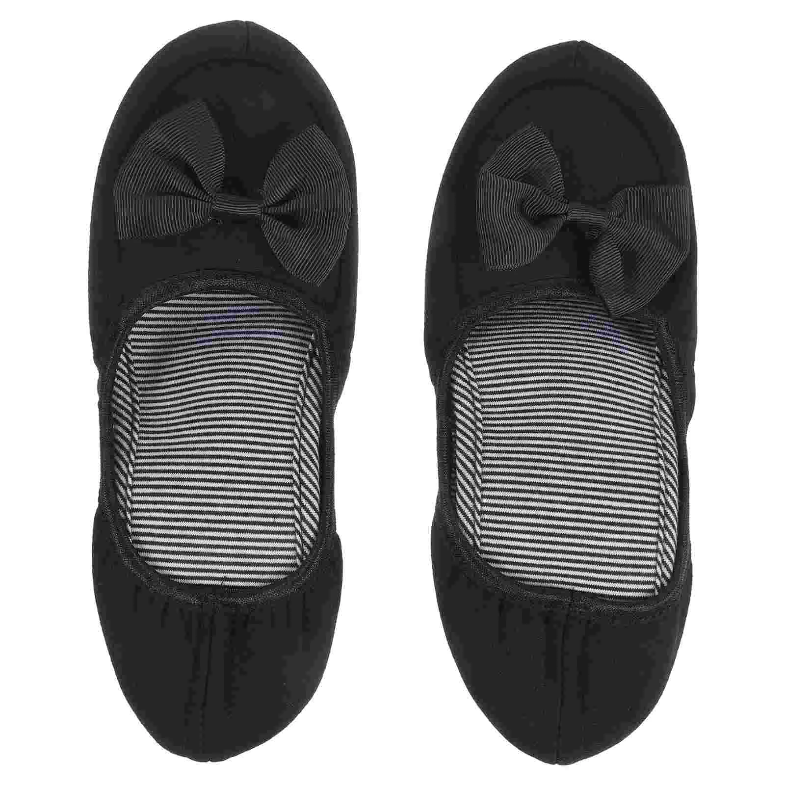 

24 5cm Travel Walking Shoes Cotton Slippers Women Black Folding Loafer Footwear